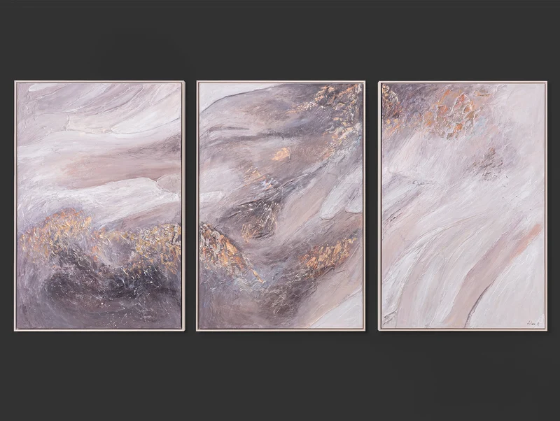 „Relax“ – abstraktes Triptychon in sanften Beige- und Grautönen