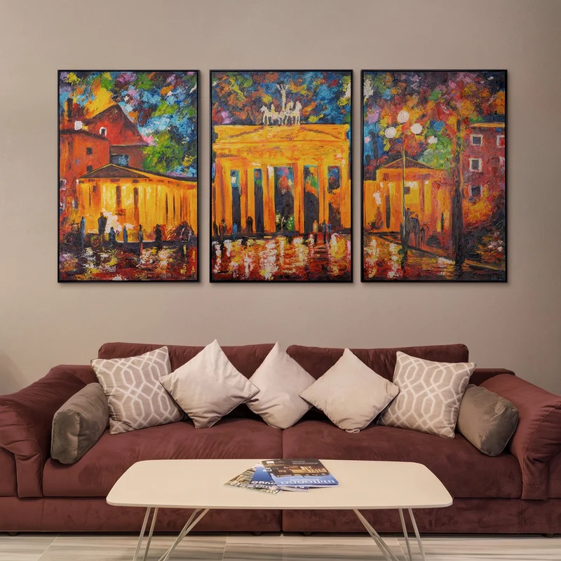 Triptychon „Brandenburger Tor" – Handgemaltes Berlin Wandbild in leuchtenden Farben
