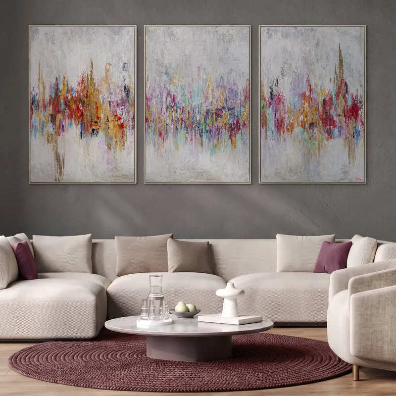 „Abstraktion II“ – farbenfrohes abstraktes Triptychon auf Leinwand