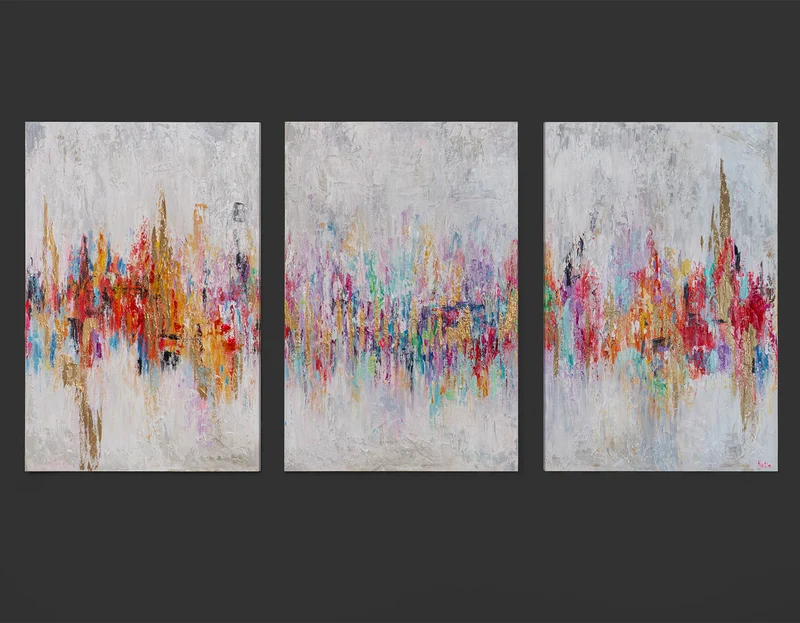 „Abstraktion II“ – farbenfrohes abstraktes Triptychon auf Leinwand