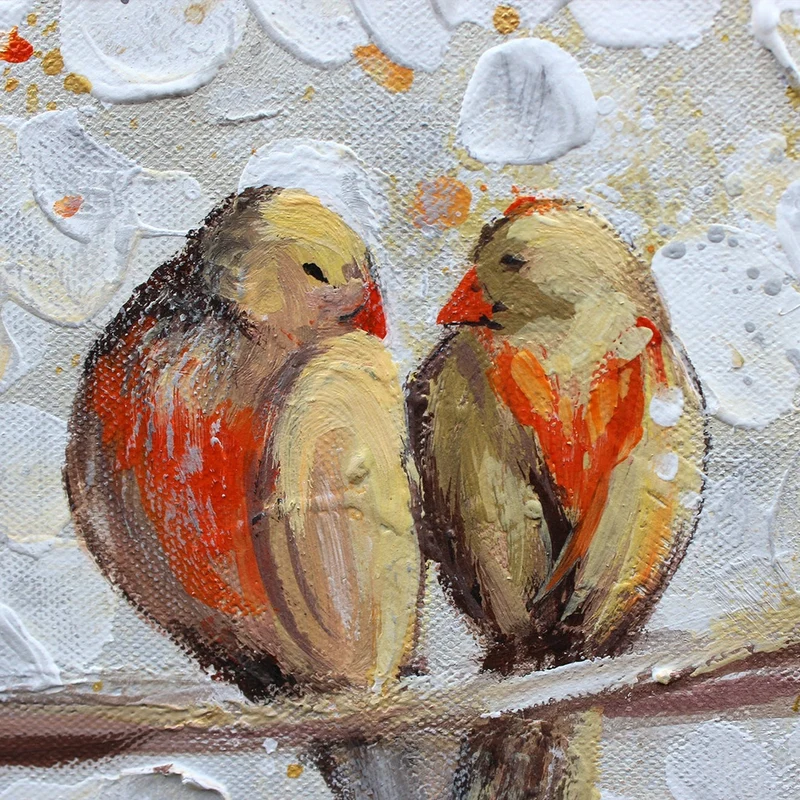 Triptychon „Sonnenaufgang" – Handgemaltes Vogelbild mit Blüten auf Leinwand