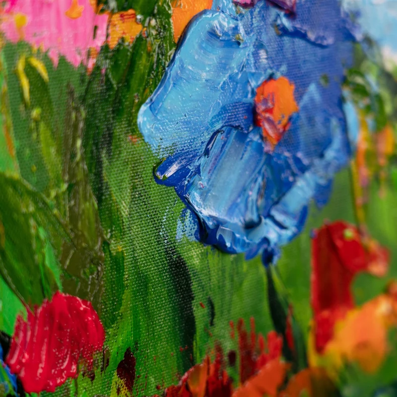 Moderne Gemälde "Blumige Farben" mit Rahmen Bilder Wohnzimmer