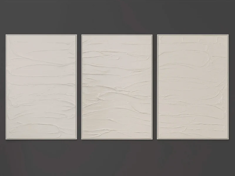 „Schleier“ – Handgemaltes Triptychon Modern mit beigem Rahmen