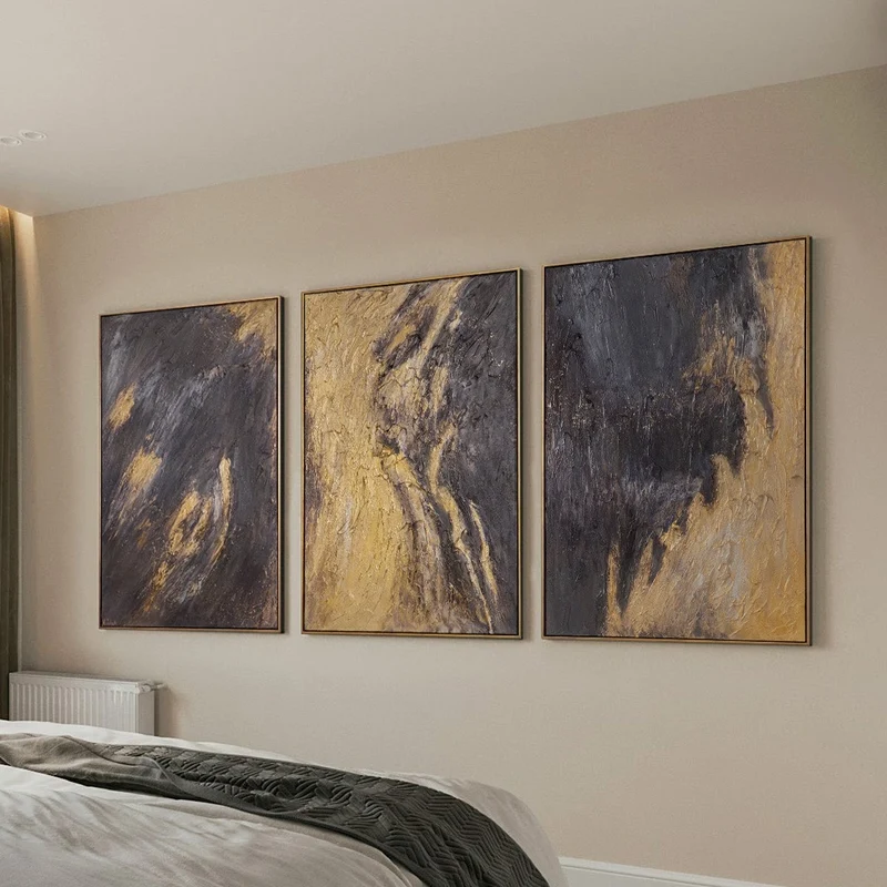 „Spiegelungen III“ – Handgemaltes Triptychon Modern mit schwarz-goldenem Rahmen