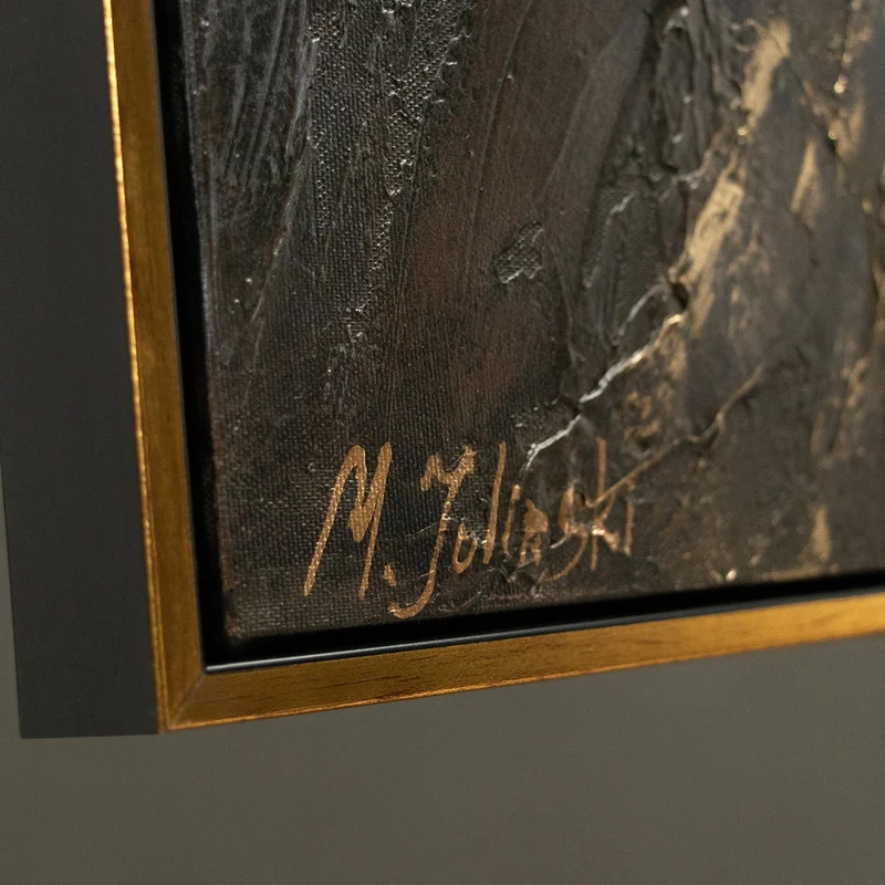„Spiegelungen III“ – Handgemaltes Triptychon Modern mit schwarz-goldenem Rahmen