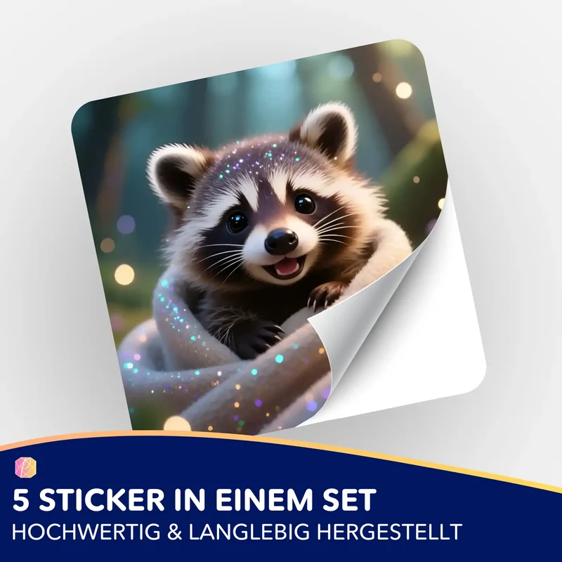 Aufkleber 5er-Set - Waschbär Relaxo