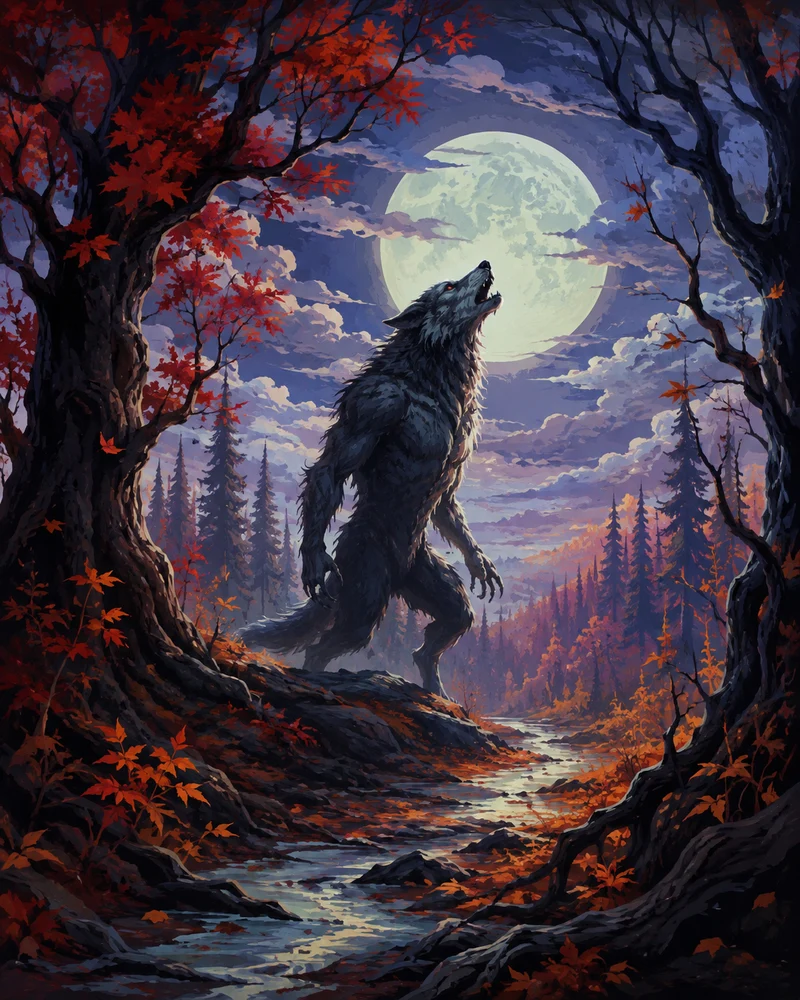 Malen nach Zahlen – Der Werwolf im roten Wald