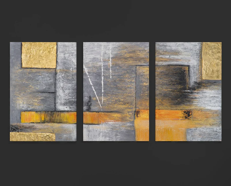 Triptychon „Goldene Abstraktion" – Handgemaltes XXL Wandbild in Gold & Grau