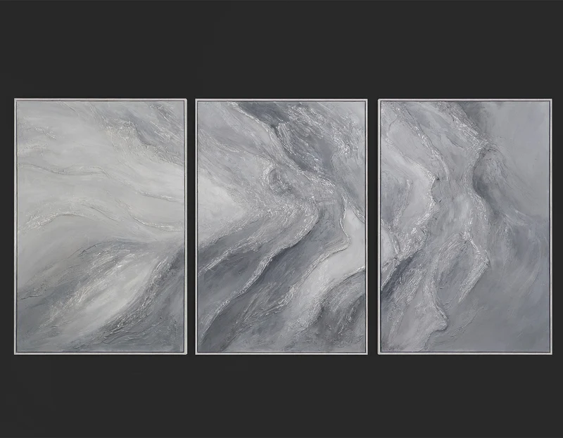 „Erinnerung der Felsen“ – graues Triptychon Abstrakt 3-teilig