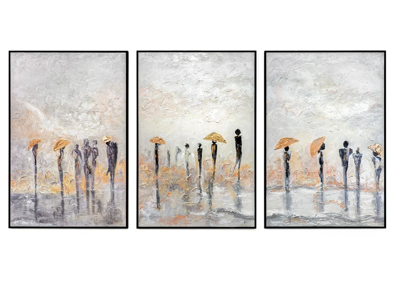 „Sommerregen“ – Handgemalte Triptychon Bilder mit elegantem schwarzem Rahmen