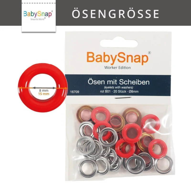 SALE -50% BabySnap Ösen mit Scheiben 8mm rot