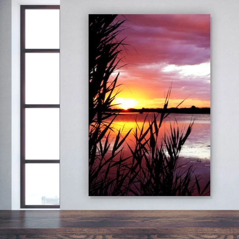 Aluminiumbild Sonnenuntergang am Strand Hochformat