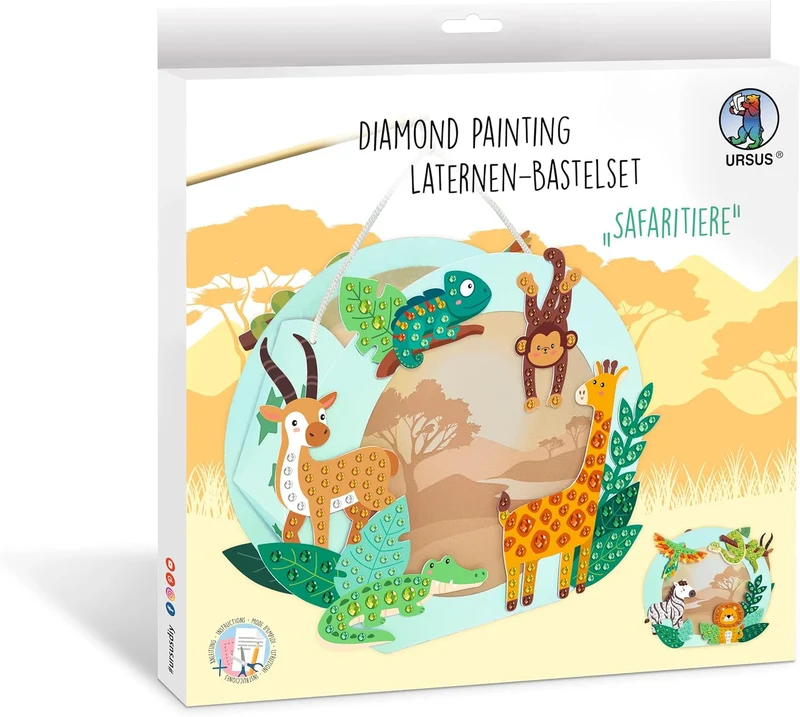 Kreatives Bastelset Diamond Painting Laterne mit Safari Motiven