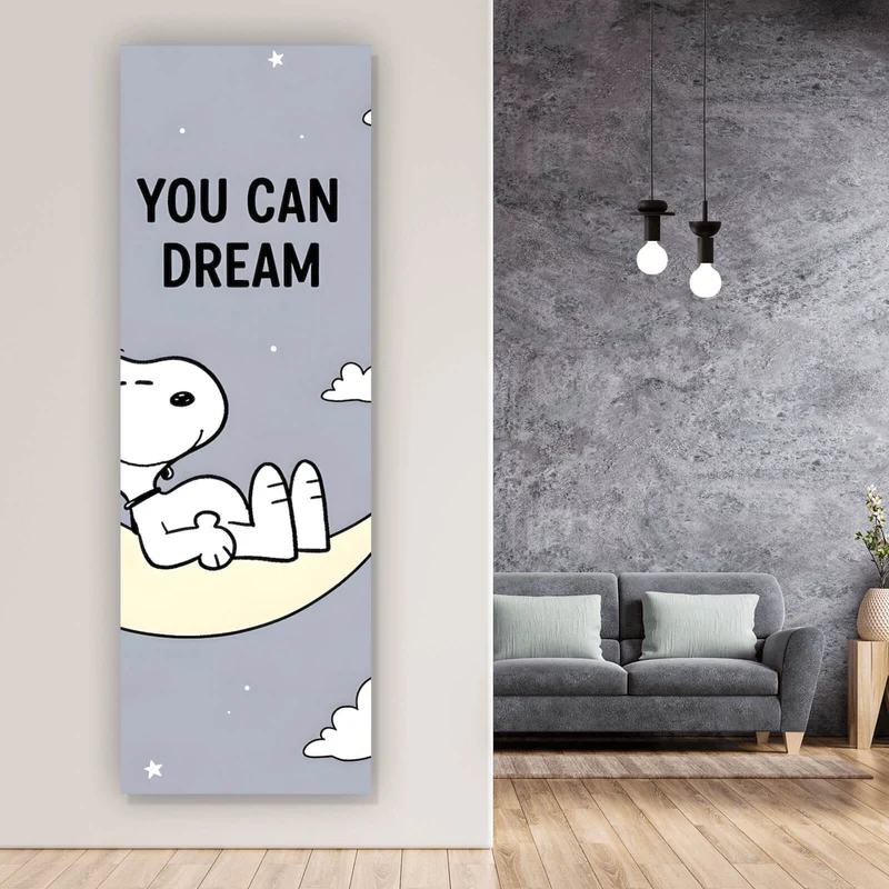 Aluminiumbild gebürstet Traumhafter niedlicher Hund mit inspirierendem Spruch Panorama Hoch