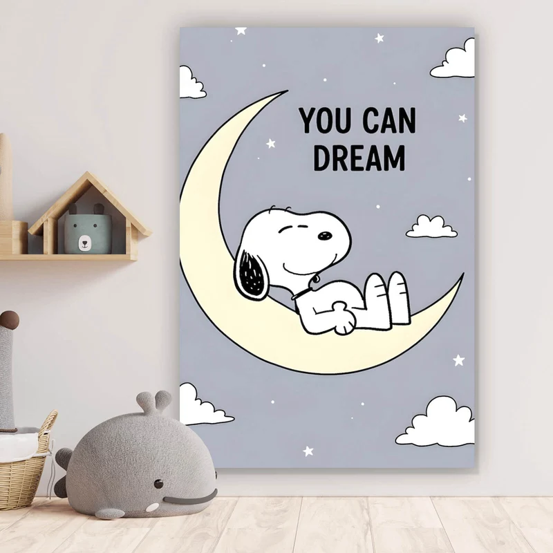 Aluminiumbild Traumhafter niedlicher Hund mit inspirierendem Spruch Hochformat