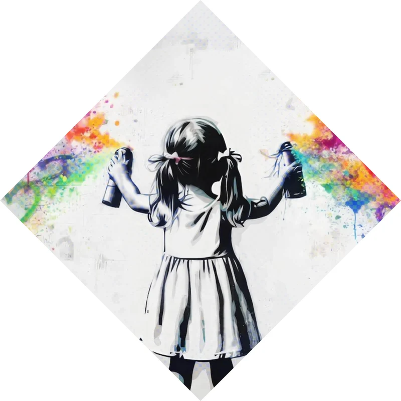 Aluminiumbild Graffiti Mädchen sprüht Herzformen an die Wand Raute