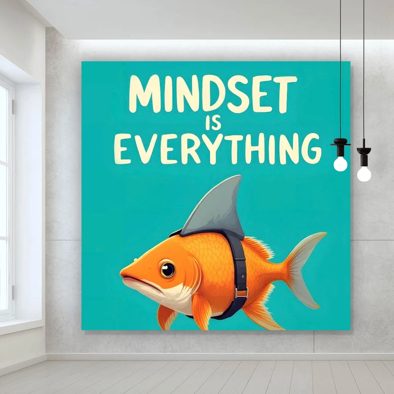 Acrylglasbild Haifisch Mindset is Everything Quadrat