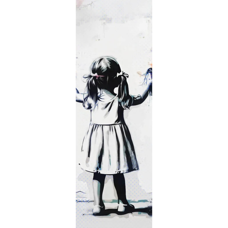 Spannrahmenbild Graffiti Mädchen sprüht Herzformen an die Wand Panorama Hoch