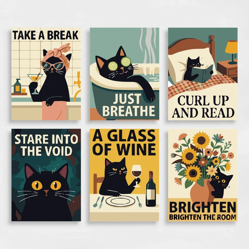 Cozy Black Cat Life - Mini Paint by Numbers Set