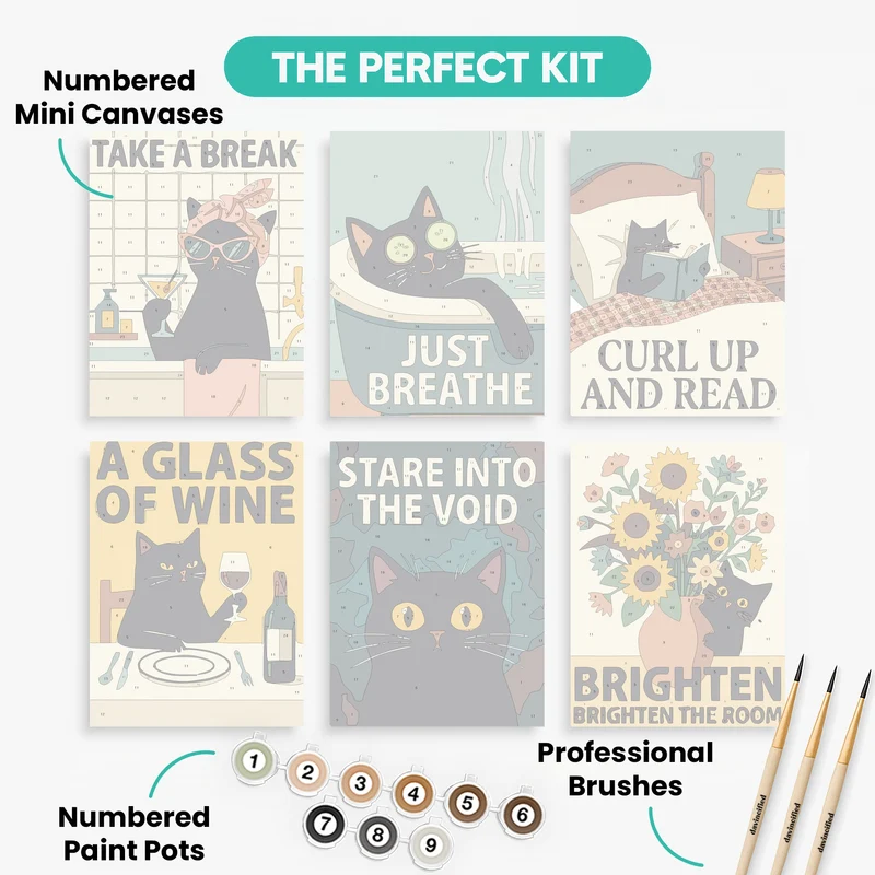 Cozy Black Cat Life - Mini Paint by Numbers Set