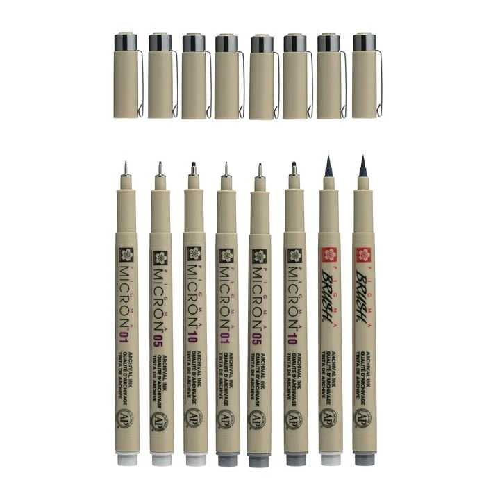 Sakura Pigma Micron Technical Pens, Gray Shades, Set of 8