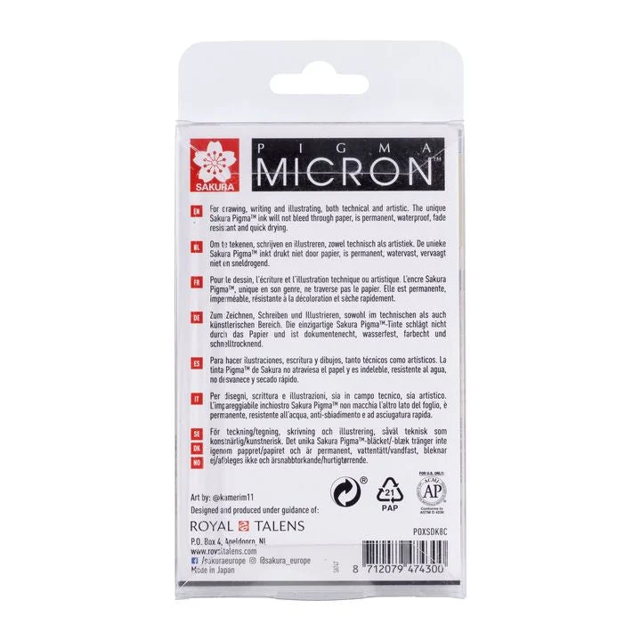 Sakura Pigma Micron Technical Pens, Gray Shades, Set of 8