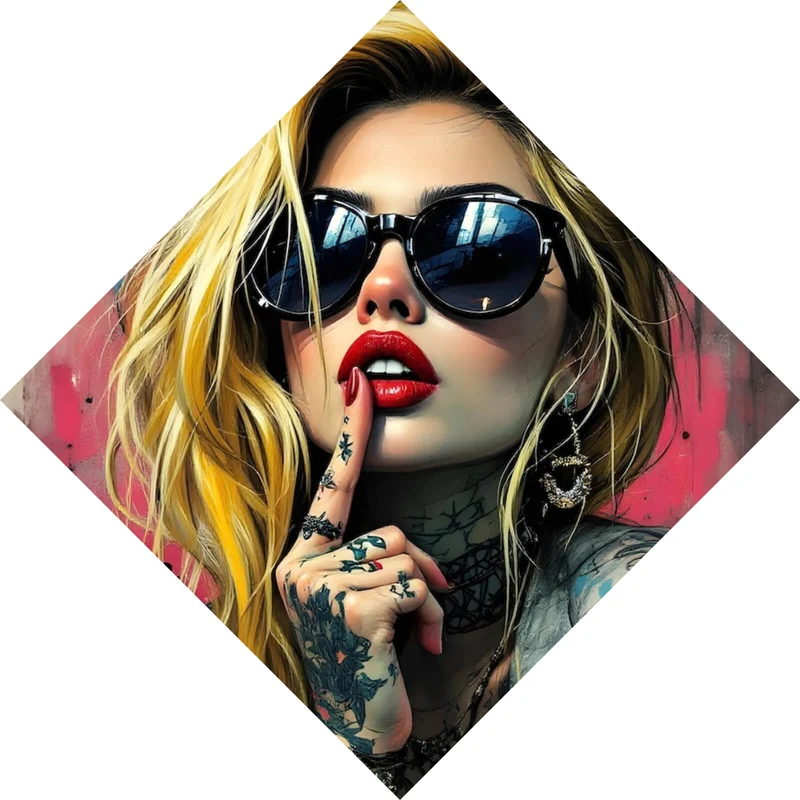 Aluminiumbild Tattoo Girl vor Graffiti Wand Raute