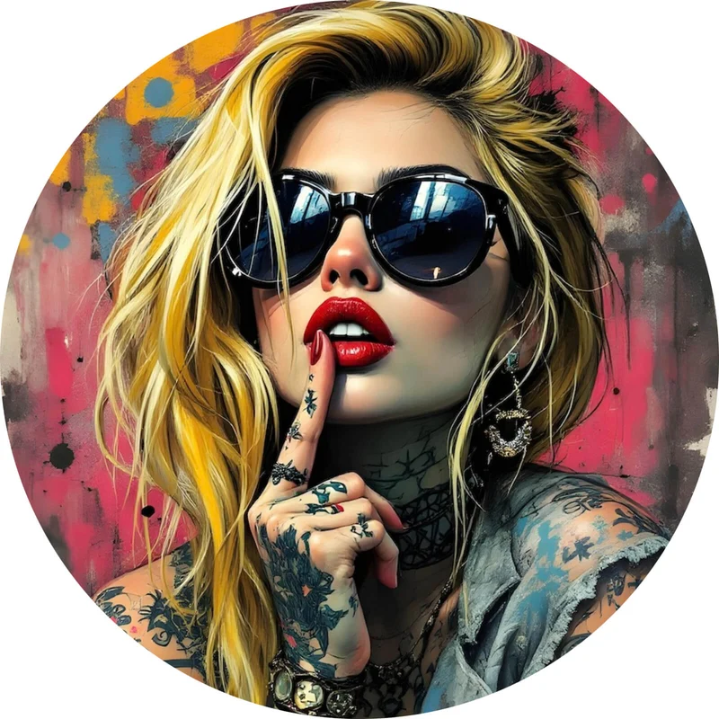 Aluminiumbild Tattoo Girl vor Graffiti Wand Kreis