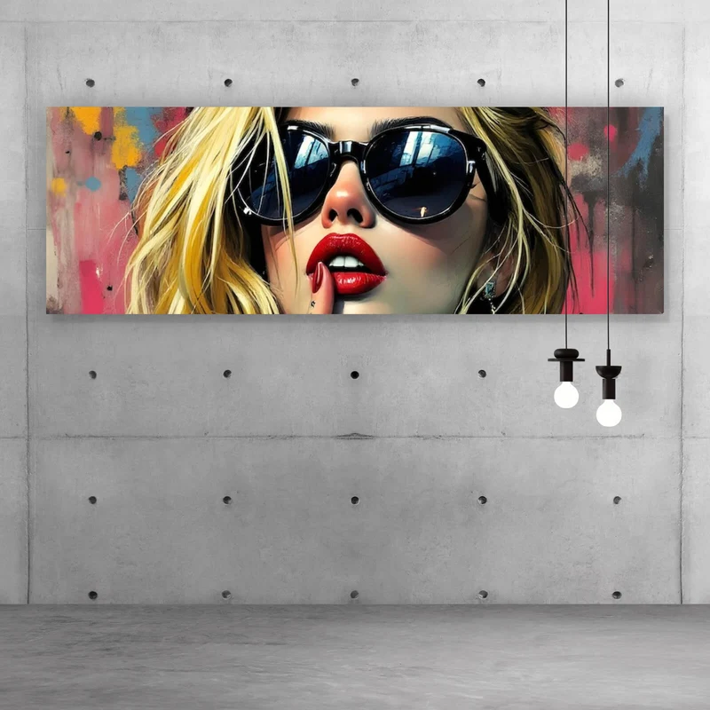 Aluminiumbild gebürstet Tattoo Girl vor Graffiti Wand Panorama