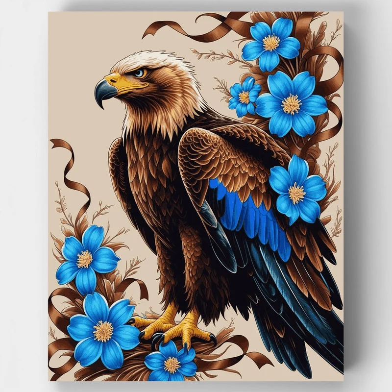 Majestic Eagle with Blue Flowers - Paint by Numbers Kit