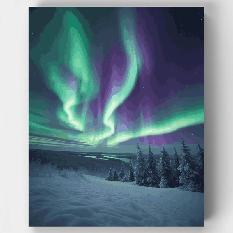 Northern Lights Winter Landscape - Paint by Numbers Kit