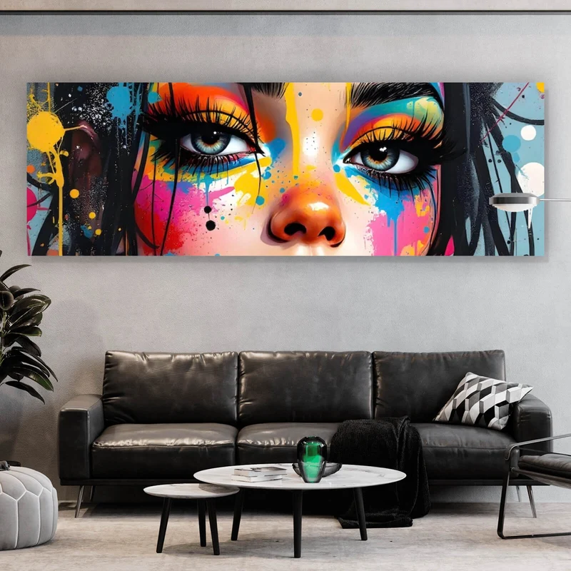 Spannrahmenbild Buntes Gesicht einer Frau Modern Art Panorama