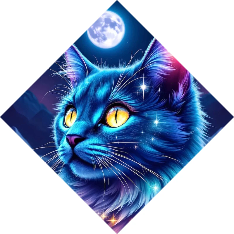 Aluminiumbild Mystische Katze unter leuchtendem Mond Raute