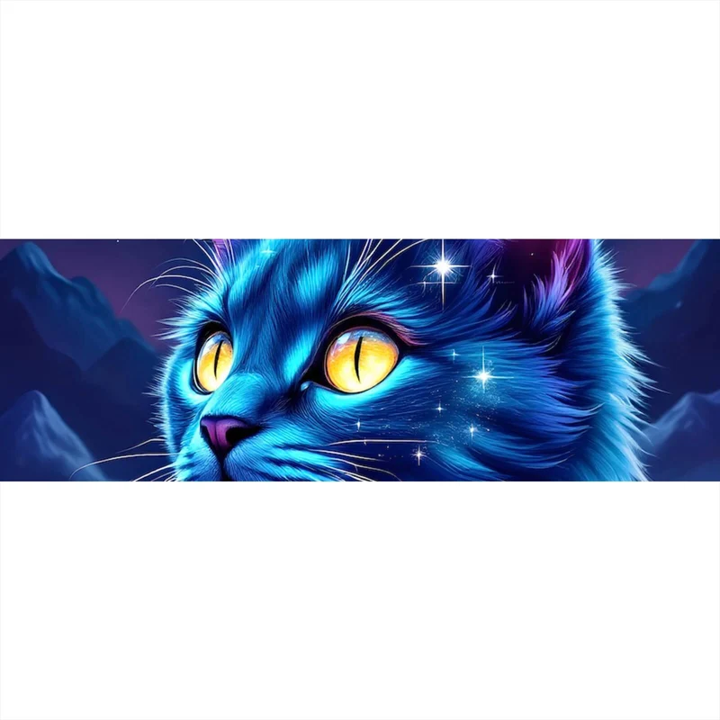 Aluminiumbild Mystische Katze unter leuchtendem Mond Panorama