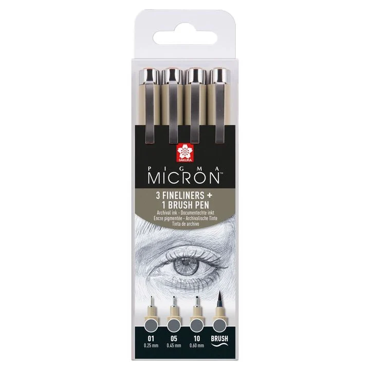 Sakura Pigma Micron Set of 3 Fineliners and Brush Pen