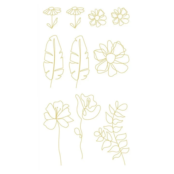 Transparent PVC Stickers, Gold Flowers, 43 pcs