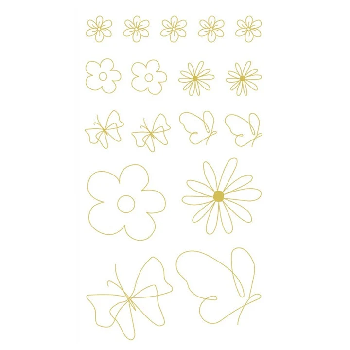 Transparent PVC Stickers, Gold Flowers, 43 pcs