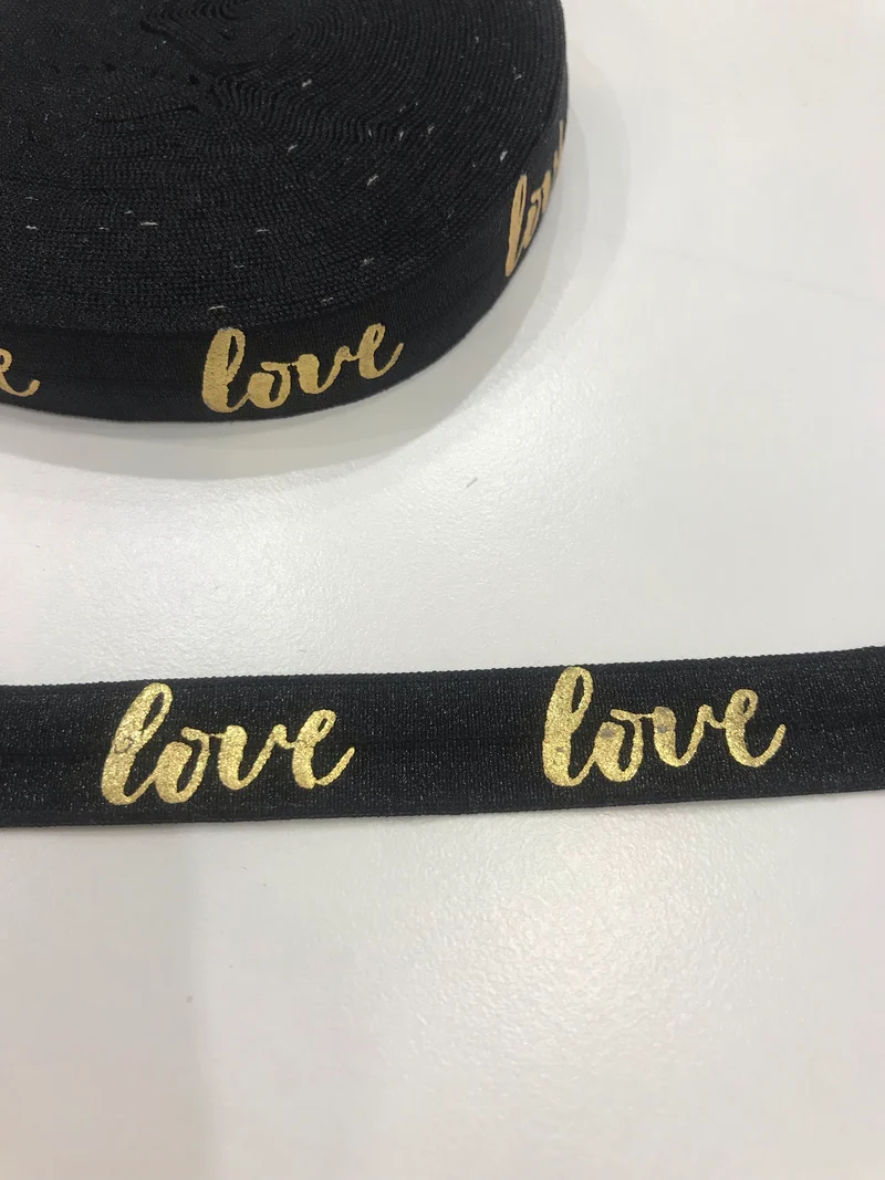 Gummiband Haarband Armband Love gold auf schwarz