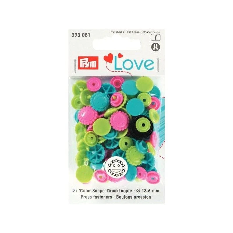Prym Love Color Snaps Druckknöpfe 13,6mm Blume türkis/grün/pink