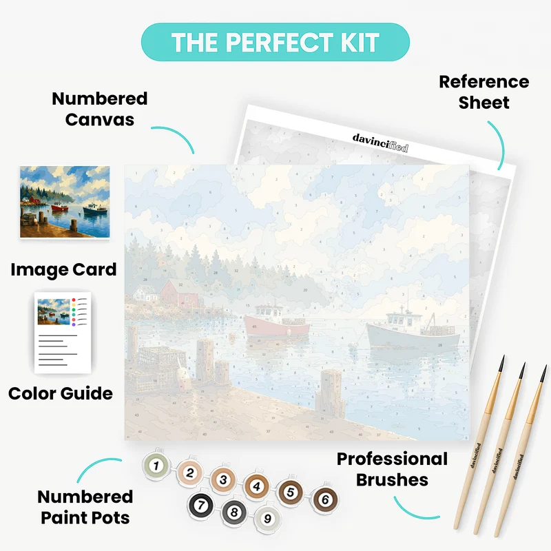 New England Lobster Boat Harbor - Paint by Numbers Kit
