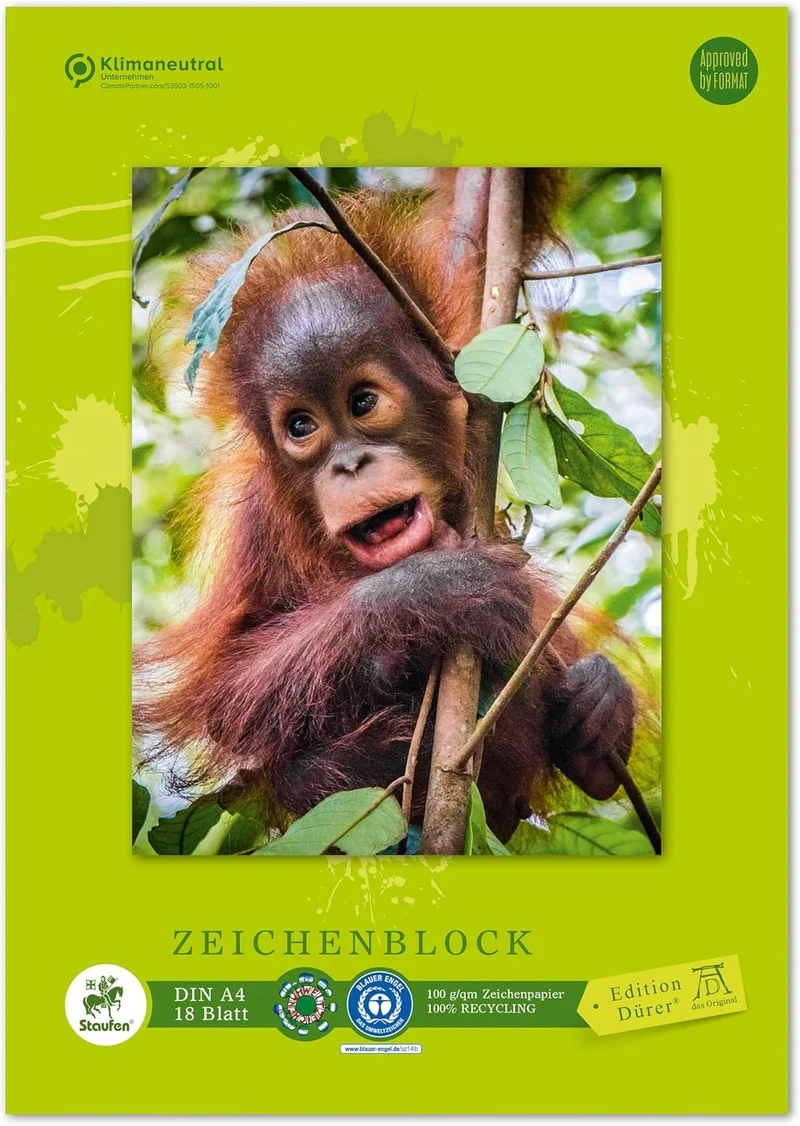 Premium Zeichenblock DIN A4 - 18 Blatt Recyclingpapier 100g/m²