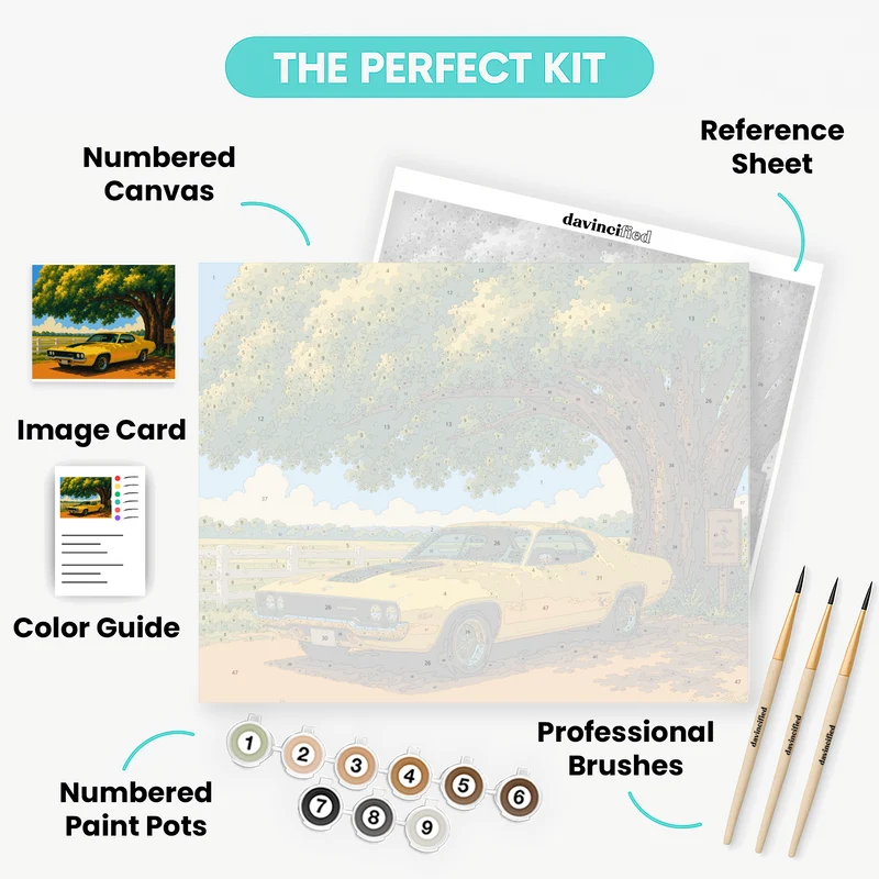 Yellow Muscle Car Under Oak Tree - Paint by Numbers Kit