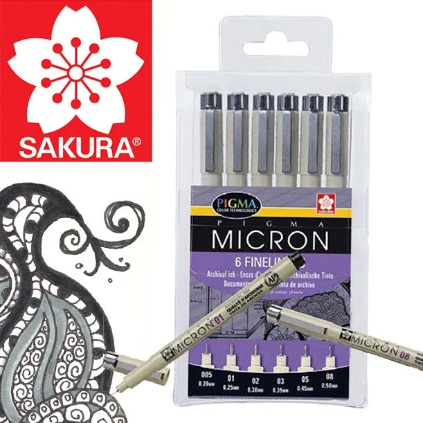 SAKURA Pigma Micron Technical Pens Set, 6-Piece