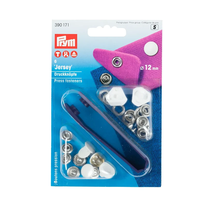 Prym Jersey-Druckknöpfe 12mm 10 Stk. glatte Kappe weiß