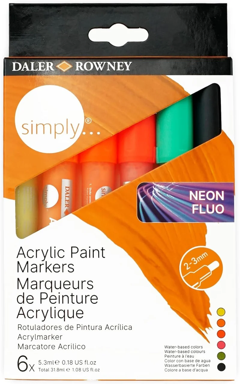 Daler Rowney Acrylmarker Set - 6 leuchtende Neonfarben für kreative Projekte