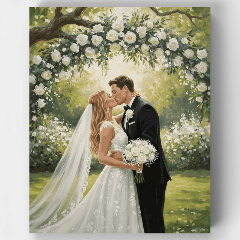 Eternal Kiss Under White Roses - Paint by Numbers Kit