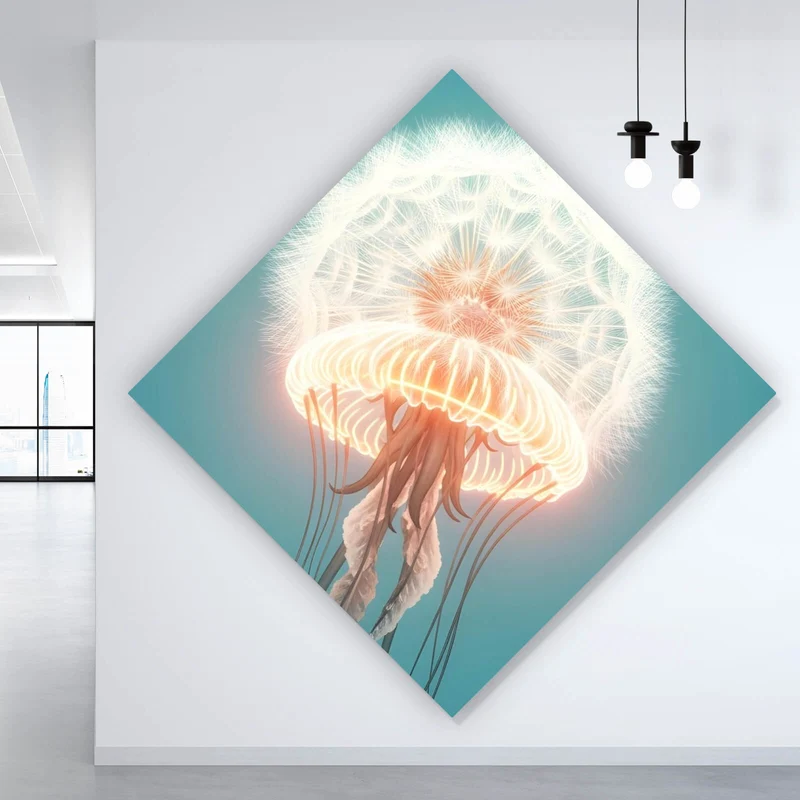 Poster Futuristische leuchtende Qualle im Wasser Raute