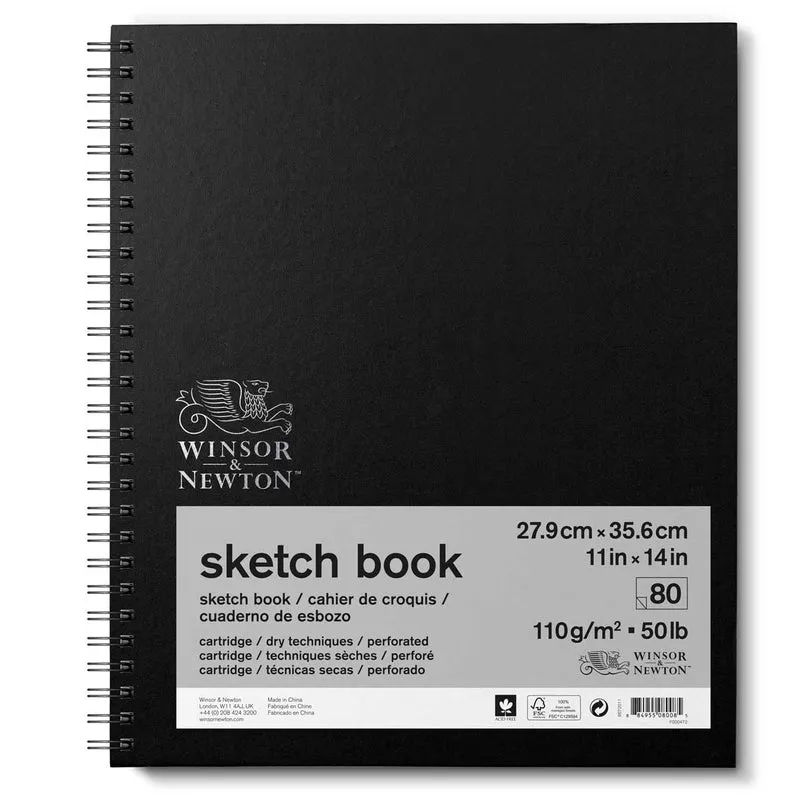 Winsor and Newton - Hardback Sketch Book 110gsm - 11"x14" Spiral Bound