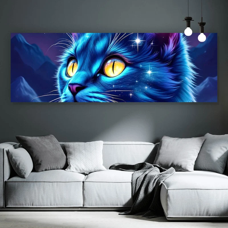 Acrylglasbild Mystische Katze unter leuchtendem Mond Panorama