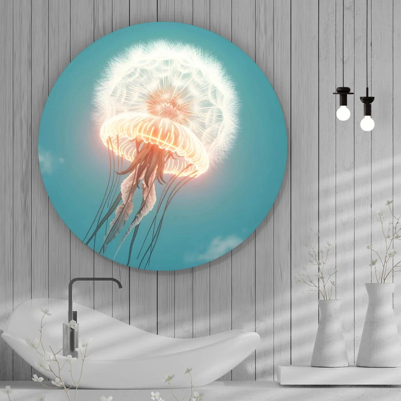 Aluminiumbild Futuristische leuchtende Qualle im Wasser Kreis